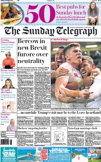 The Sunday Telegraph Newspaper Front Page (UK) for 12 February 2017
