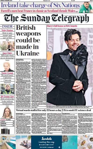 The Sunday Telegraph Newspaper Front Page (UK) for 12 February 2023