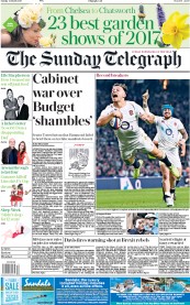 The Sunday Telegraph (UK) Newspaper Front Page for 12 March 2017