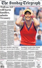 The Sunday Telegraph (UK) Newspaper Front Page for 12 September 2021