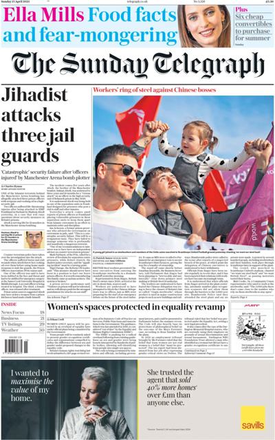 The Sunday Telegraph Newspaper Front Page (UK) for 13 April 2025