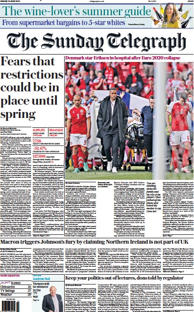 The Sunday Telegraph Newspaper Front Page (UK) for 13 June 2021