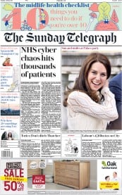 The Sunday Telegraph (UK) Newspaper Front Page for 14 May 2017
