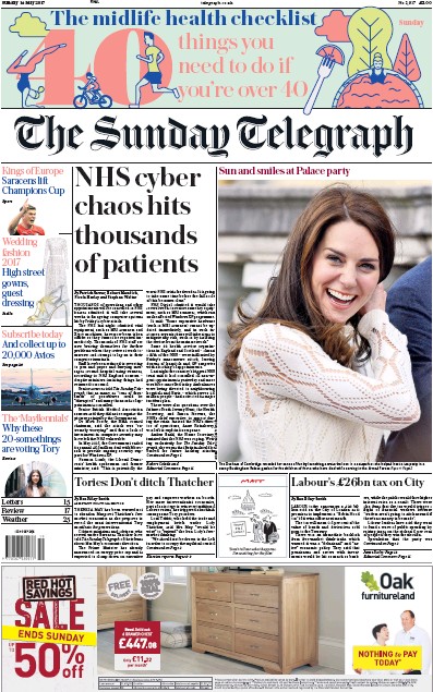 The Sunday Telegraph Newspaper Front Page (UK) for 14 May 2017