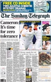 The Sunday Telegraph Newspaper Front Page (UK) for 14 August 2011