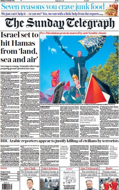 The Sunday Telegraph Newspaper Front Page (UK) for 15 October 2023