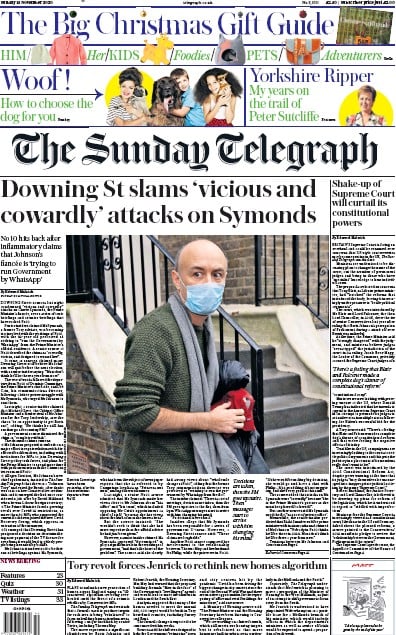 The Sunday Telegraph Newspaper Front Page (UK) for 15 November 2020