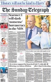 The Sunday Telegraph front page for 15 January 2023