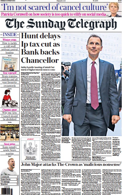 The Sunday Telegraph Newspaper Front Page (UK) for 16 October 2022