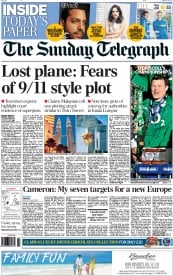 The Sunday Telegraph Newspaper Front Page (UK) for 16 March 2014