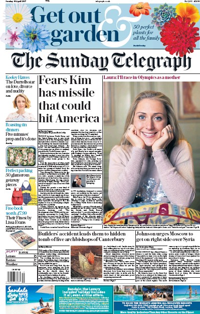 The Sunday Telegraph Newspaper Front Page (UK) for 16 April 2017