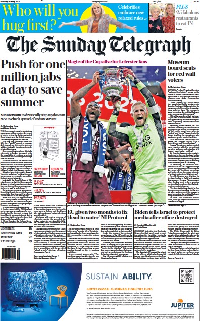 The Sunday Telegraph Newspaper Front Page (UK) for 16 May 2021