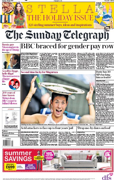 The Sunday Telegraph Newspaper Front Page (UK) for 16 July 2017