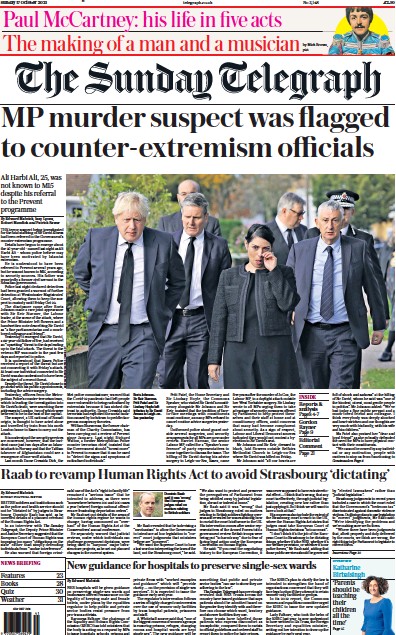 The Sunday Telegraph Newspaper Front Page (UK) for 17 October 2021