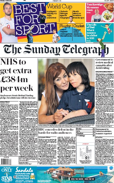 The Sunday Telegraph Newspaper Front Page (UK) for 17 June 2018