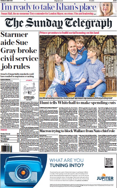 The Sunday Telegraph Newspaper Front Page (UK) for 18 June 2023