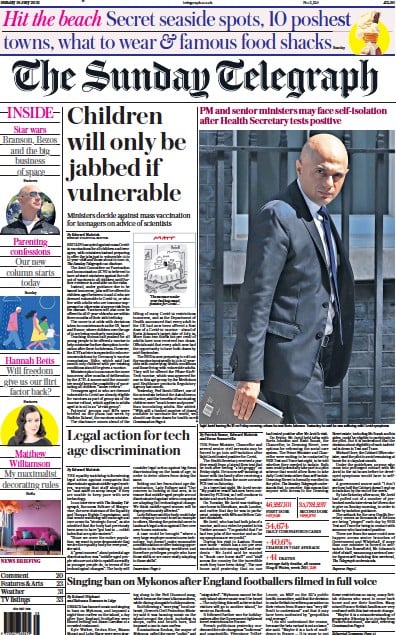 The Sunday Telegraph Newspaper Front Page (UK) for 18 July 2021