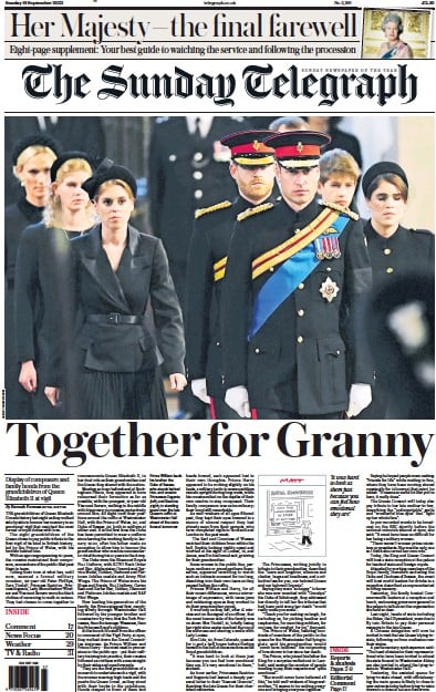 The Sunday Telegraph Newspaper Front Page (UK) for 18 September 2022