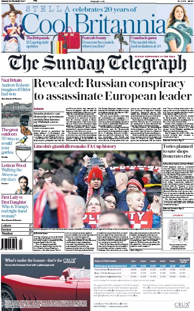 The Sunday Telegraph Newspaper Front Page (UK) for 19 February 2017