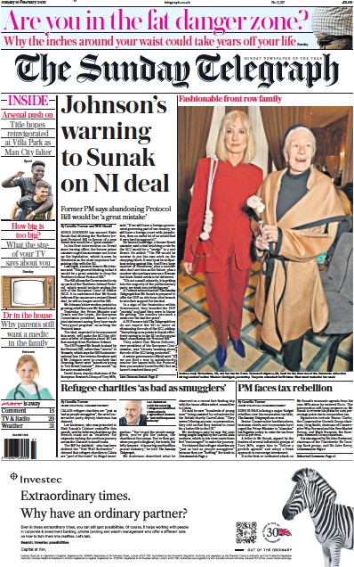 The Sunday Telegraph Newspaper Front Page (UK) for 19 February 2023