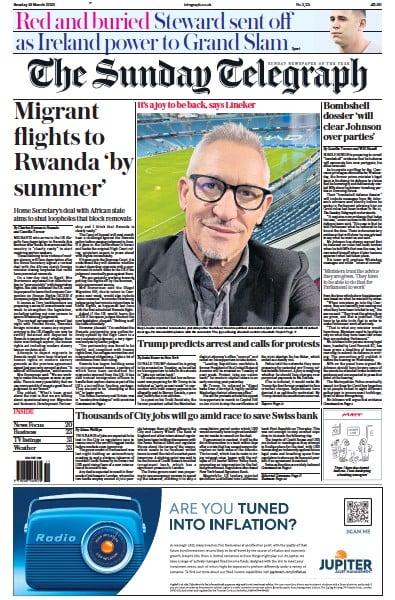 The Sunday Telegraph Newspaper Front Page (UK) for 19 March 2023