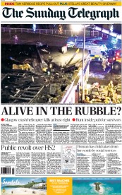 The Sunday Telegraph Newspaper Front Page (UK) for 1 December 2013