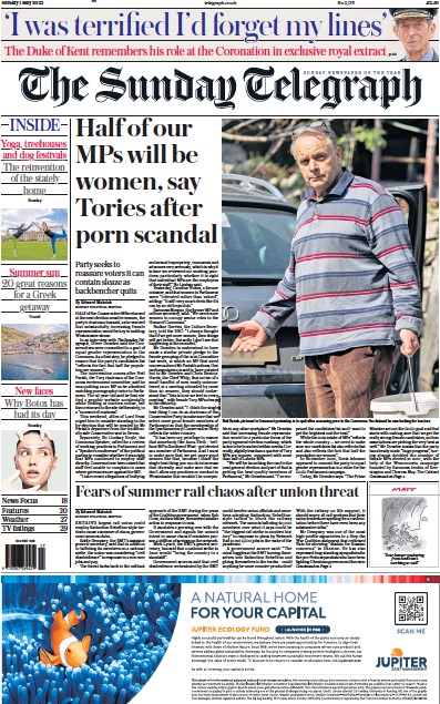 The Sunday Telegraph Newspaper Front Page (UK) for 1 May 2022