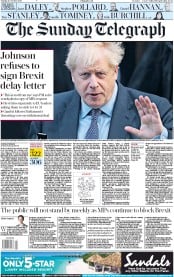 The Sunday Telegraph (UK) Newspaper Front Page for 20 October 2019