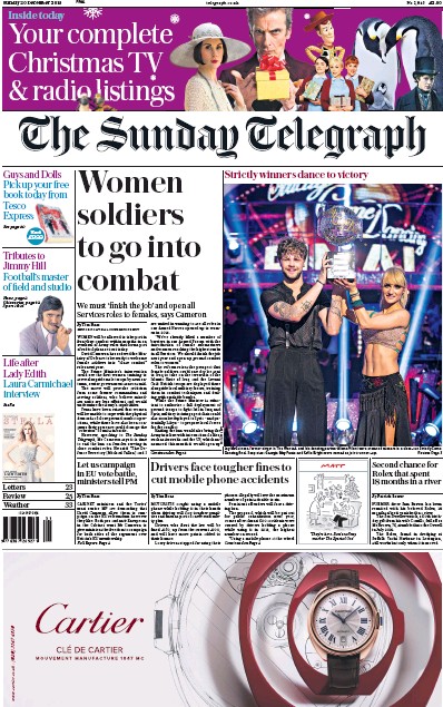 The Sunday Telegraph Newspaper Front Page (UK) for 20 December 2015