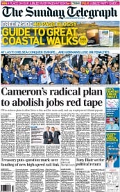 The Sunday Telegraph (UK) Newspaper Front Page for 20 May 2012