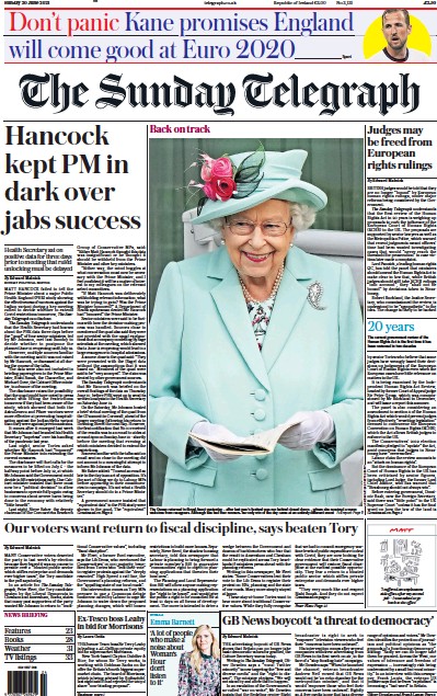 The Sunday Telegraph Newspaper Front Page (UK) for 20 June 2021