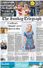 The Sunday Telegraph (UK) Newspaper Front Page for 20 September 2015
