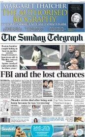 The Sunday Telegraph (UK) Newspaper Front Page for 21 April 2013