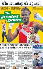 The Sunday Telegraph (UK) Newspaper Front Page for 21 August 2016