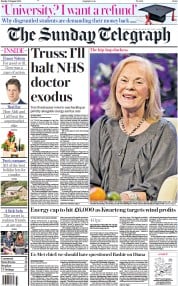 The Sunday Telegraph (UK) Newspaper Front Page for 21 August 2022