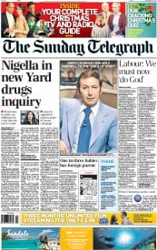 The Sunday Telegraph (UK) Newspaper Front Page for 22 December 2013