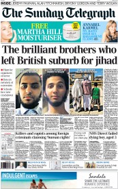The Sunday Telegraph Newspaper Front Page (UK) for 22 June 2014