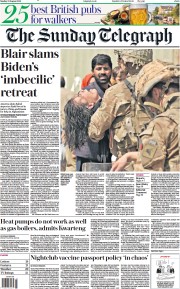 The Sunday Telegraph (UK) Newspaper Front Page for 22 August 2021