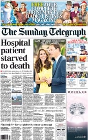 The Sunday Telegraph (UK) Newspaper Front Page for 23 December 2012