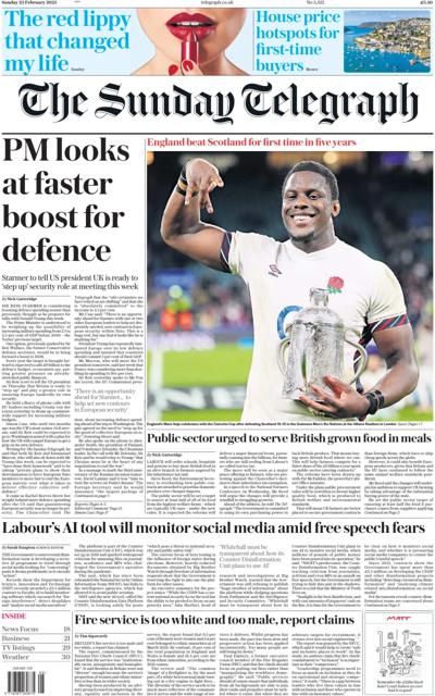 The Sunday Telegraph Newspaper Front Page (UK) for 23 February 2025