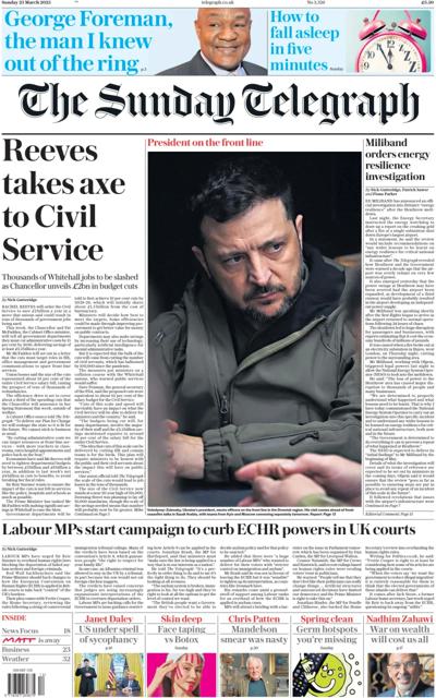 The Sunday Telegraph Newspaper Front Page (UK) for 23 March 2025