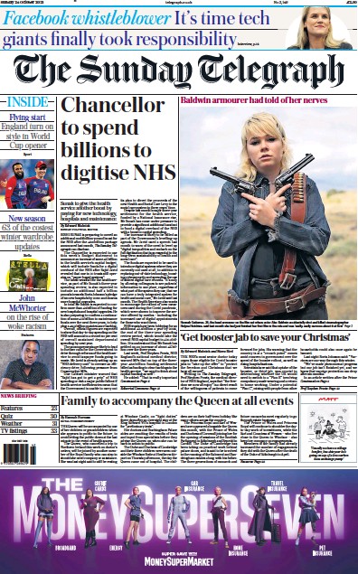 The Sunday Telegraph Newspaper Front Page (UK) for 24 October 2021