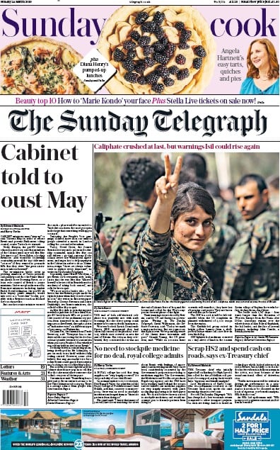 The Sunday Telegraph Newspaper Front Page (UK) for 24 March 2019