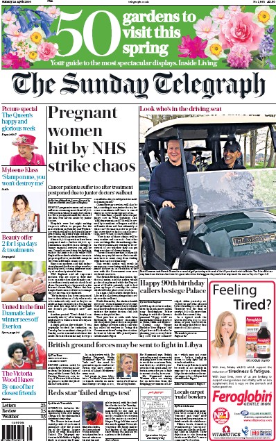 The Sunday Telegraph Newspaper Front Page (UK) for 24 April 2016