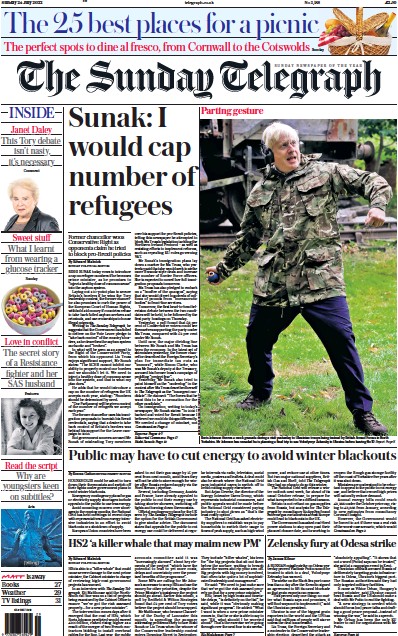 The Sunday Telegraph Newspaper Front Page (UK) for 24 July 2022