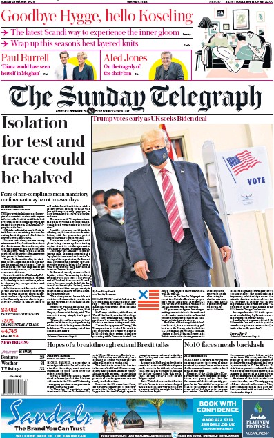 The Sunday Telegraph Newspaper Front Page (UK) for 25 October 2020