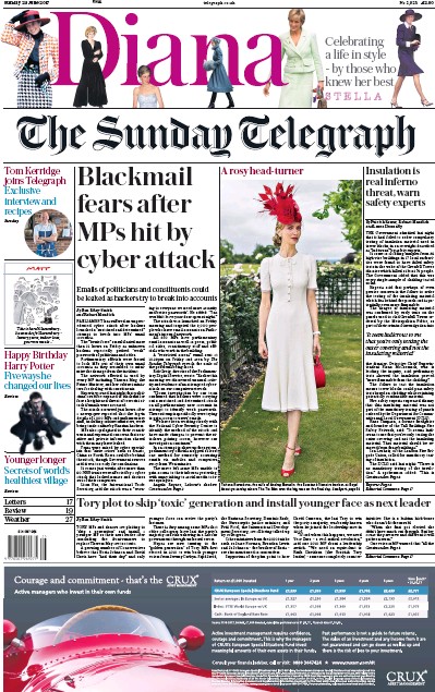 The Sunday Telegraph Newspaper Front Page (UK) for 25 June 2017