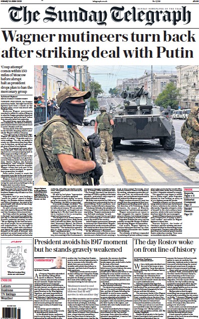 The Sunday Telegraph Newspaper Front Page (UK) for 25 June 2023