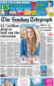 The Sunday Telegraph Newspaper Front Page (UK) for 25 September 2011