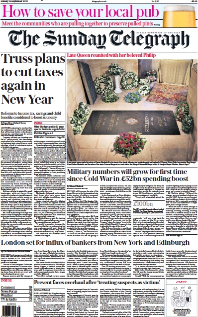 The Sunday Telegraph Newspaper Front Page (UK) for 25 September 2022